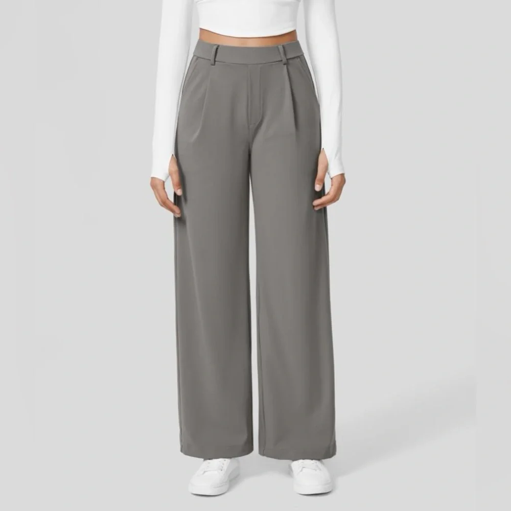 Halara High Waisted Plicated Side Pocket Straight Leg Work Pants NEW!!☑️ - Picture 3 of 11